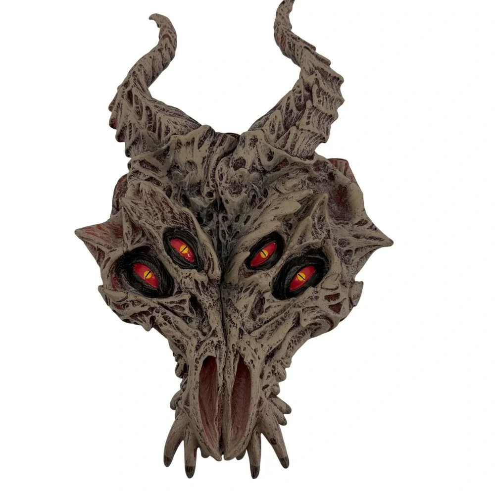 Dragon 2018 Four Eyed Demon Mask Horned Monster Horror Halloween Tan Red